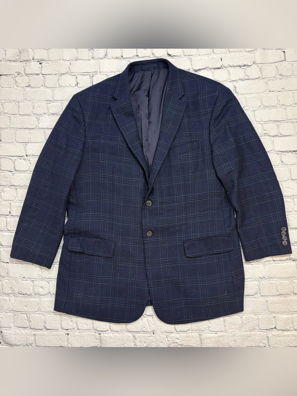 Jos A Bank 1905 Blazer Sport Coat BRRR Comfort Wool Blue Plaid Tailored Fit 44